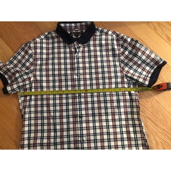 Michael Kors Short Sleeve Button Up Shirt Large Blue Maroon Stripes NWOT - Picture 4 of 6